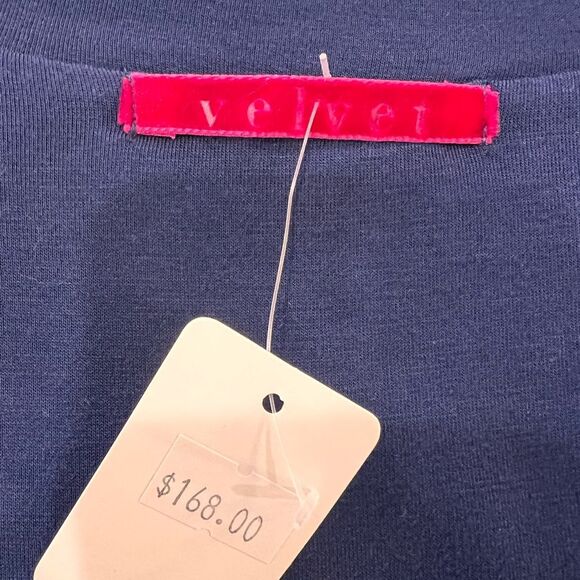 Velvet by Graham & Spencer Navy Beaded V-Neck Empire Waist Midi Dress S NWT USA - Picture 5 of 10